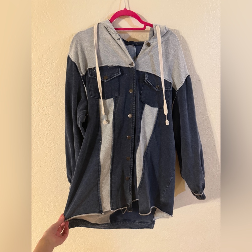 POL Set Two-Tone Denim Hoodie Jacket and Joggers
